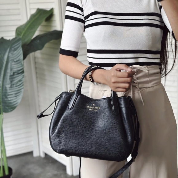 KATE SPADE DUMPLING PEBBLED LEATHER SMALL SATCHEL BLACK K8135 NWT $379. - Picture 6 of 6